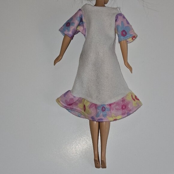 VTG Barbie Doll Size Nightgown Pajamas Graphic Floral Print Pink Purple White - Picture 2 of 7